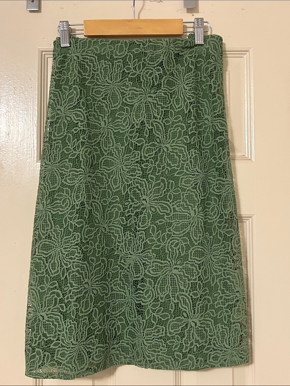 Anthropologie Olive Green Floral Lace A-Line Skirt